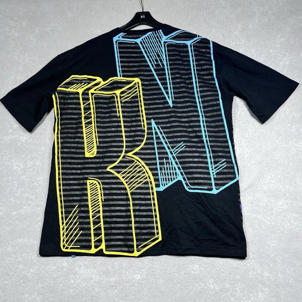 Vintage Miskeen T Shirt Mens 3XL Multicolor 3D Black Short Sleeve Hip Hop Y2K - Picture 9 of 12